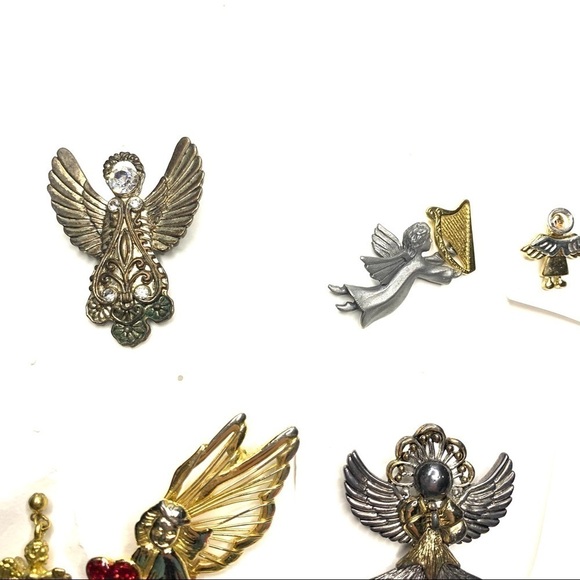 Vintage Angel Theme Pin Brooches & Earrings Gold & Silver Lot of 10 - Picture 3 of 6